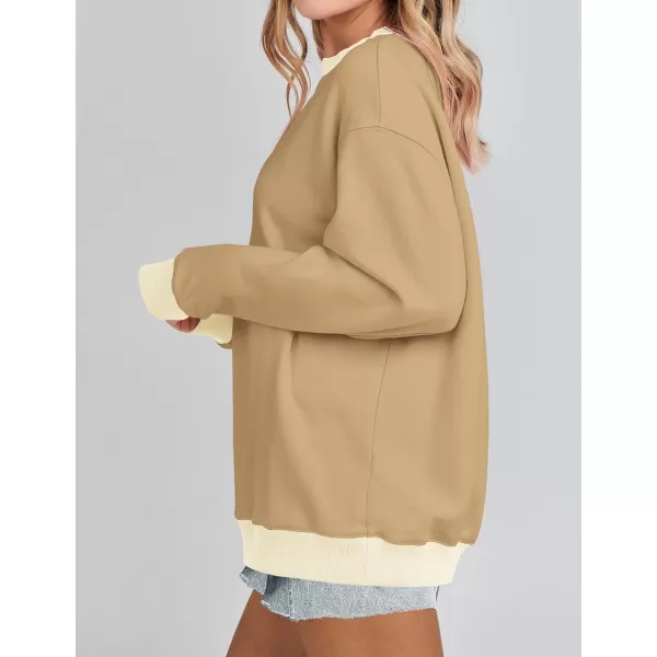 imageZESICA 2023 Sweatshirts for Women Casual Oversized Long Sleeve Crewneck Y2K Fleece Loose Pullover Sweatshirt TopsKhaki