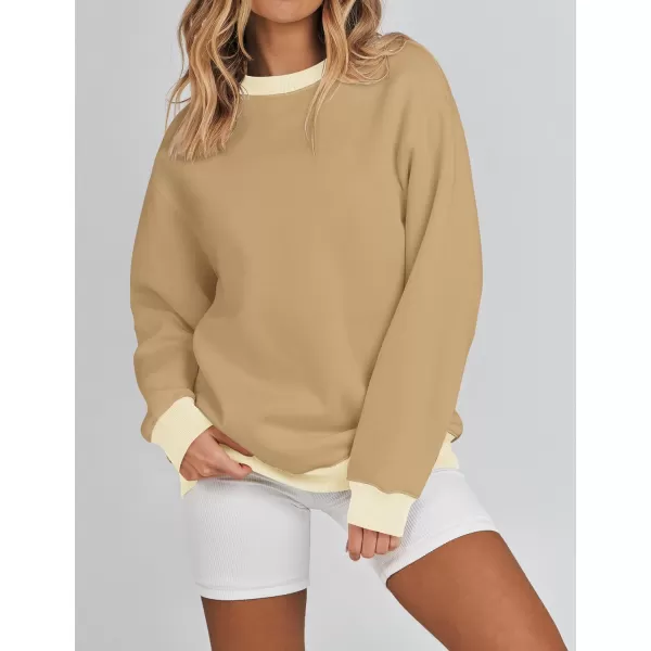 imageZESICA 2023 Sweatshirts for Women Casual Oversized Long Sleeve Crewneck Y2K Fleece Loose Pullover Sweatshirt TopsKhaki