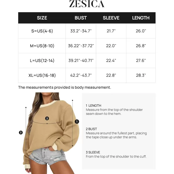 imageZESICA 2023 Sweatshirts for Women Casual Oversized Long Sleeve Crewneck Y2K Fleece Loose Pullover Sweatshirt TopsKhaki