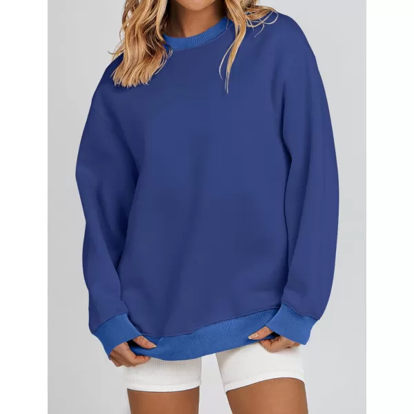 imageZESICA 2023 Sweatshirts for Women Casual Oversized Long Sleeve Crewneck Y2K Fleece Loose Pullover Sweatshirt TopsNavy