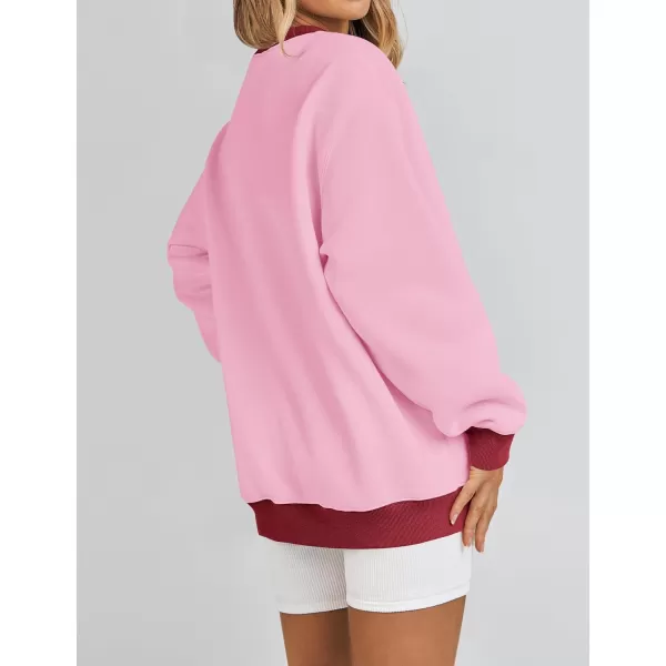 imageZESICA 2023 Sweatshirts for Women Casual Oversized Long Sleeve Crewneck Y2K Fleece Loose Pullover Sweatshirt TopsPink