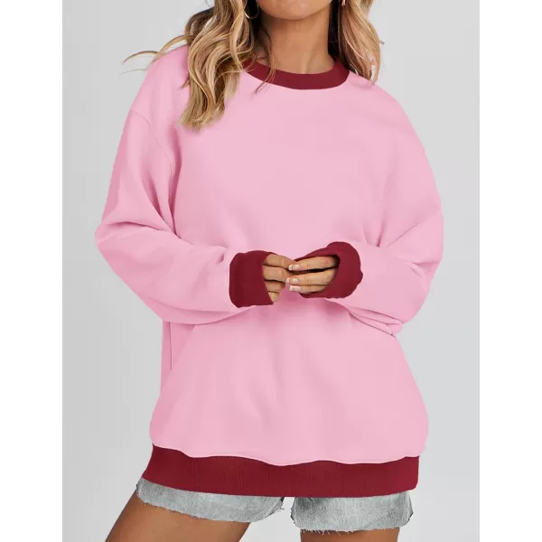 imageZESICA 2023 Sweatshirts for Women Casual Oversized Long Sleeve Crewneck Y2K Fleece Loose Pullover Sweatshirt TopsPink