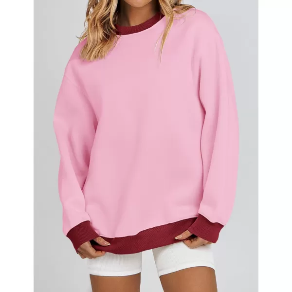 imageZESICA 2023 Sweatshirts for Women Casual Oversized Long Sleeve Crewneck Y2K Fleece Loose Pullover Sweatshirt TopsPink