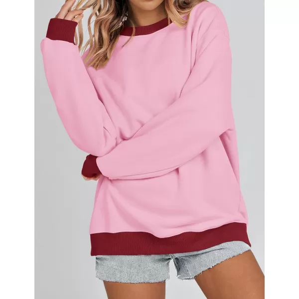 imageZESICA 2023 Sweatshirts for Women Casual Oversized Long Sleeve Crewneck Y2K Fleece Loose Pullover Sweatshirt TopsPink