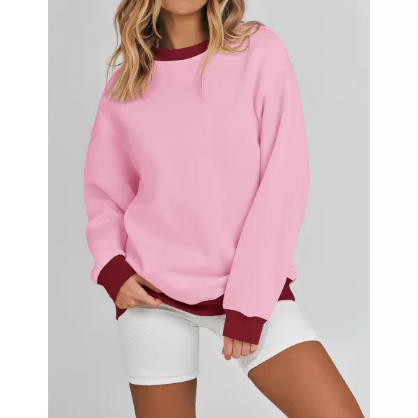 imageZESICA 2023 Sweatshirts for Women Casual Oversized Long Sleeve Crewneck Y2K Fleece Loose Pullover Sweatshirt TopsPink