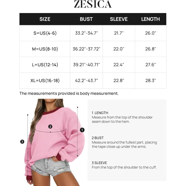 imageZESICA 2023 Sweatshirts for Women Casual Oversized Long Sleeve Crewneck Y2K Fleece Loose Pullover Sweatshirt TopsPink