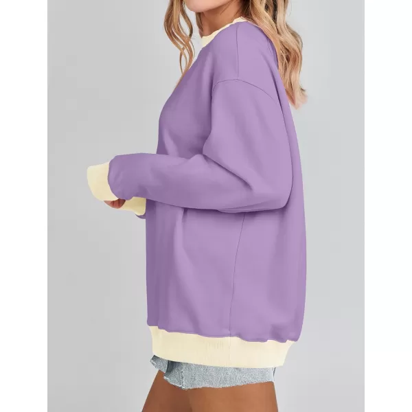 imageZESICA 2023 Sweatshirts for Women Casual Oversized Long Sleeve Crewneck Y2K Fleece Loose Pullover Sweatshirt TopsPurple