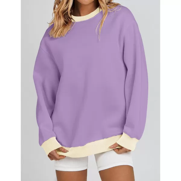 imageZESICA 2023 Sweatshirts for Women Casual Oversized Long Sleeve Crewneck Y2K Fleece Loose Pullover Sweatshirt TopsPurple