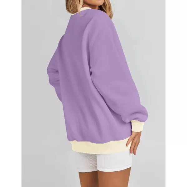 imageZESICA 2023 Sweatshirts for Women Casual Oversized Long Sleeve Crewneck Y2K Fleece Loose Pullover Sweatshirt TopsPurple