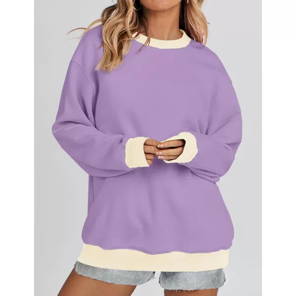 imageZESICA 2023 Sweatshirts for Women Casual Oversized Long Sleeve Crewneck Y2K Fleece Loose Pullover Sweatshirt TopsPurple
