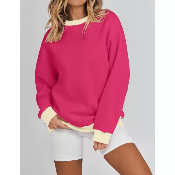imageZESICA 2023 Sweatshirts for Women Casual Oversized Long Sleeve Crewneck Y2K Fleece Loose Pullover Sweatshirt TopsRose