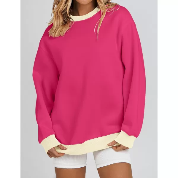 imageZESICA 2023 Sweatshirts for Women Casual Oversized Long Sleeve Crewneck Y2K Fleece Loose Pullover Sweatshirt TopsRose