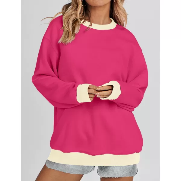 imageZESICA 2023 Sweatshirts for Women Casual Oversized Long Sleeve Crewneck Y2K Fleece Loose Pullover Sweatshirt TopsRose