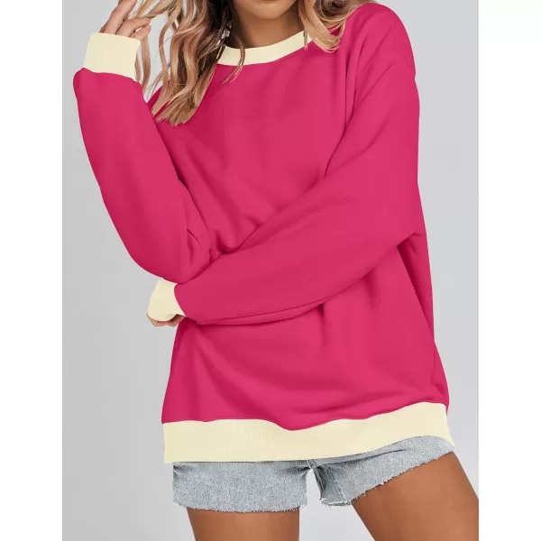 imageZESICA 2023 Sweatshirts for Women Casual Oversized Long Sleeve Crewneck Y2K Fleece Loose Pullover Sweatshirt TopsRose