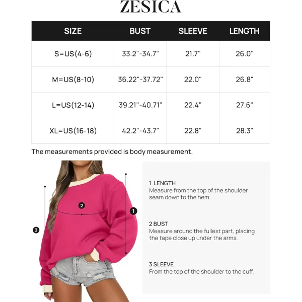 imageZESICA 2023 Sweatshirts for Women Casual Oversized Long Sleeve Crewneck Y2K Fleece Loose Pullover Sweatshirt TopsRose
