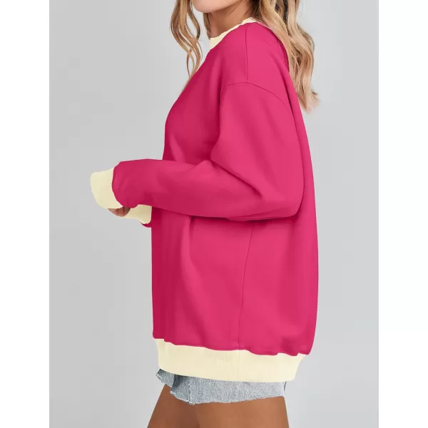 imageZESICA 2023 Sweatshirts for Women Casual Oversized Long Sleeve Crewneck Y2K Fleece Loose Pullover Sweatshirt TopsRose