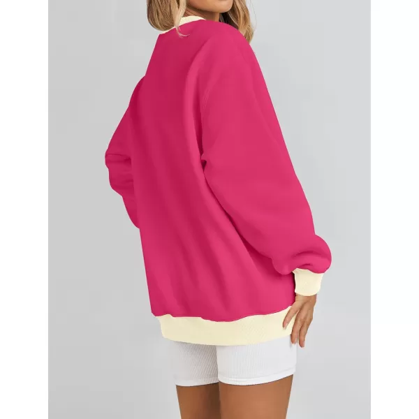 imageZESICA 2023 Sweatshirts for Women Casual Oversized Long Sleeve Crewneck Y2K Fleece Loose Pullover Sweatshirt TopsRose