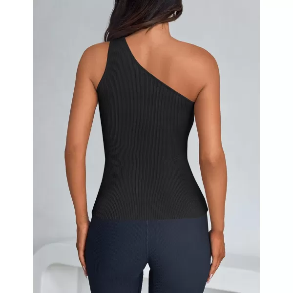 imageZESICA One Shoulder Tops for Women Sleeveless Summer Top Cut Out T Shirt Ribbed Knit Basic Tank Slim Fit 2024 FashionBlack