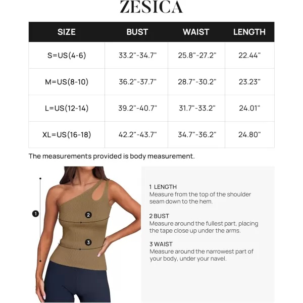 imageZESICA One Shoulder Tops for Women Sleeveless Summer Top Cut Out T Shirt Ribbed Knit Basic Tank Slim Fit 2024 FashionBrown