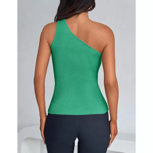 imageZESICA One Shoulder Tops for Women Sleeveless Summer Top Cut Out T Shirt Ribbed Knit Basic Tank Slim Fit 2024 FashionGreen