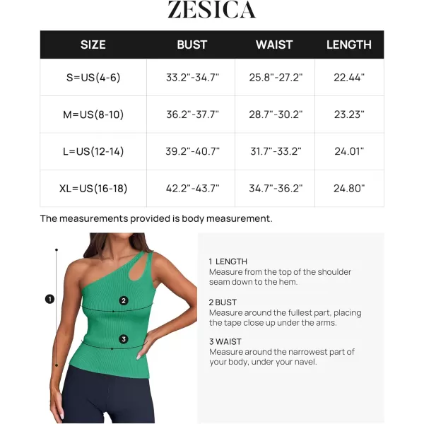 imageZESICA One Shoulder Tops for Women Sleeveless Summer Top Cut Out T Shirt Ribbed Knit Basic Tank Slim Fit 2024 FashionGreen