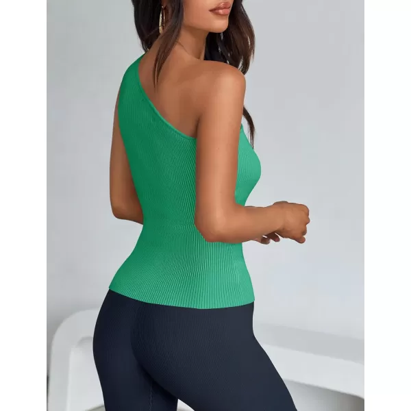 imageZESICA One Shoulder Tops for Women Sleeveless Summer Top Cut Out T Shirt Ribbed Knit Basic Tank Slim Fit 2024 FashionGreen