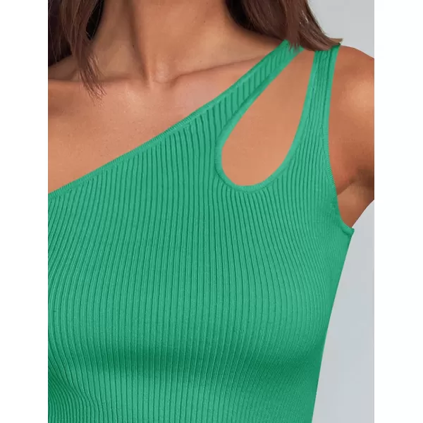 imageZESICA One Shoulder Tops for Women Sleeveless Summer Top Cut Out T Shirt Ribbed Knit Basic Tank Slim Fit 2024 FashionGreen