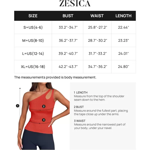 imageZESICA One Shoulder Tops for Women Sleeveless Summer Top Cut Out T Shirt Ribbed Knit Basic Tank Slim Fit 2024 FashionOrange Red