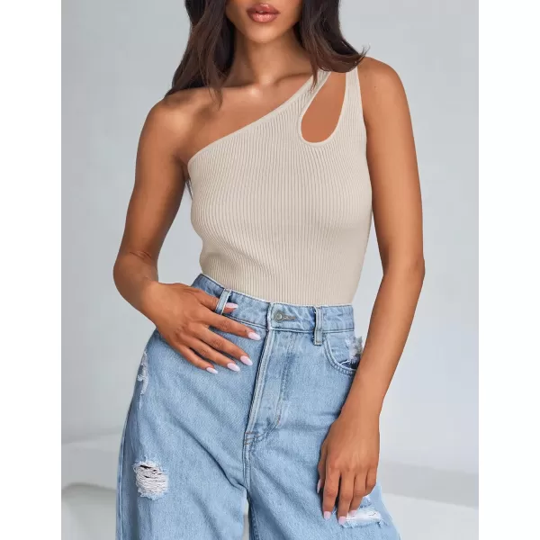 imageZESICA One Shoulder Tops for Women Sleeveless Summer Top Cut Out T Shirt Ribbed Knit Basic Tank Slim Fit 2024 FashionSand