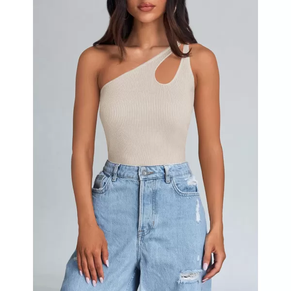 imageZESICA One Shoulder Tops for Women Sleeveless Summer Top Cut Out T Shirt Ribbed Knit Basic Tank Slim Fit 2024 FashionSand