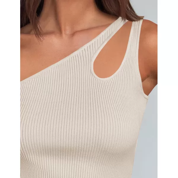 imageZESICA One Shoulder Tops for Women Sleeveless Summer Top Cut Out T Shirt Ribbed Knit Basic Tank Slim Fit 2024 FashionSand