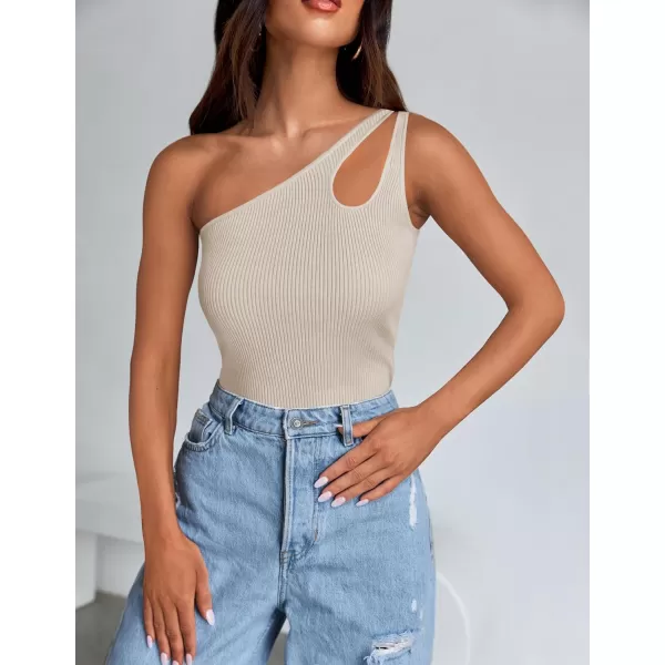 imageZESICA One Shoulder Tops for Women Sleeveless Summer Top Cut Out T Shirt Ribbed Knit Basic Tank Slim Fit 2024 FashionSand
