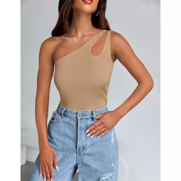 imageZESICA One Shoulder Tops for Women Sleeveless Summer Top Cut Out T Shirt Ribbed Knit Basic Tank Slim Fit 2024 FashionToffee
