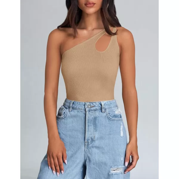 imageZESICA One Shoulder Tops for Women Sleeveless Summer Top Cut Out T Shirt Ribbed Knit Basic Tank Slim Fit 2024 FashionToffee