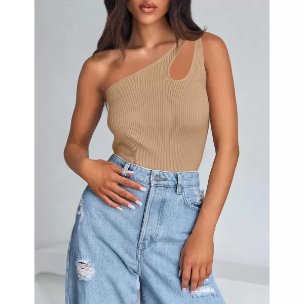 imageZESICA One Shoulder Tops for Women Sleeveless Summer Top Cut Out T Shirt Ribbed Knit Basic Tank Slim Fit 2024 FashionToffee