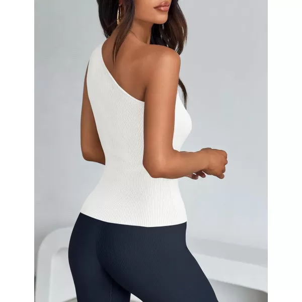 imageZESICA One Shoulder Tops for Women Sleeveless Summer Top Cut Out T Shirt Ribbed Knit Basic Tank Slim Fit 2024 FashionWhite