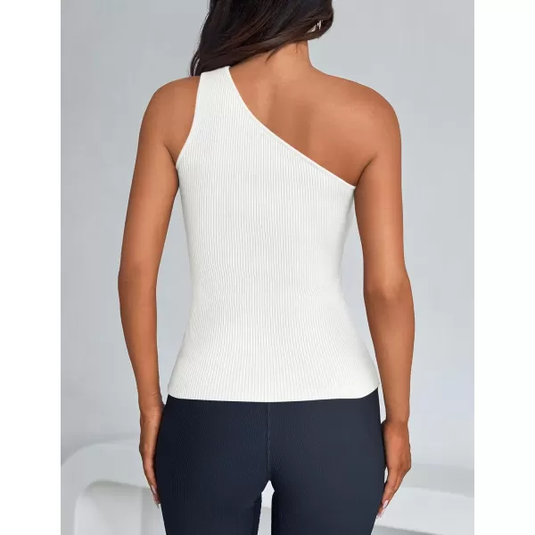 imageZESICA One Shoulder Tops for Women Sleeveless Summer Top Cut Out T Shirt Ribbed Knit Basic Tank Slim Fit 2024 FashionWhite