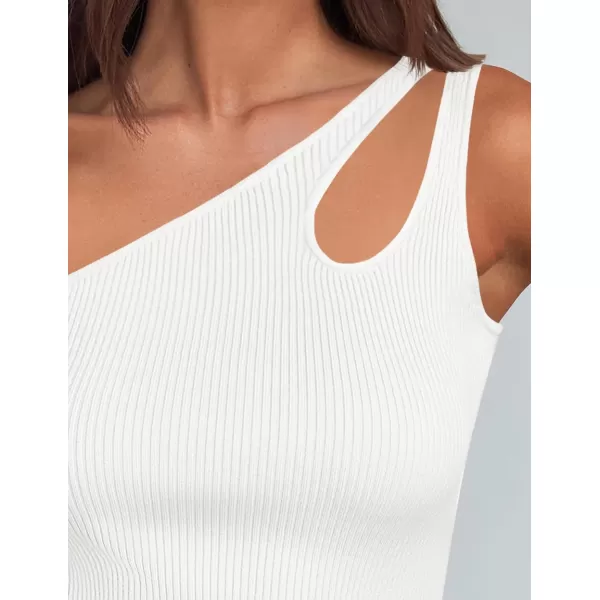 imageZESICA One Shoulder Tops for Women Sleeveless Summer Top Cut Out T Shirt Ribbed Knit Basic Tank Slim Fit 2024 FashionWhite