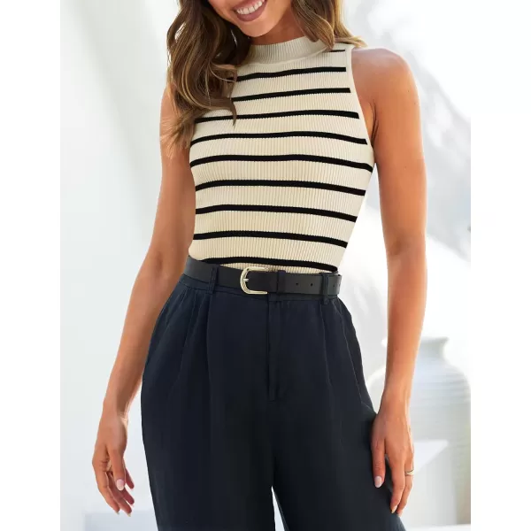 imageZESICA Ribbed Tank Top for Women Summer Sleeveless Shirts High Neck Striped Basic Casual Slim Fitted 2024 FashionApricot