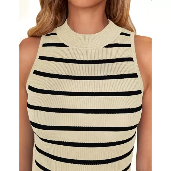 imageZESICA Ribbed Tank Top for Women Summer Sleeveless Shirts High Neck Striped Basic Casual Slim Fitted 2024 FashionApricot