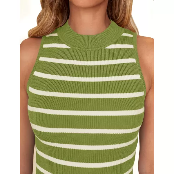 imageZESICA Ribbed Tank Top for Women Summer Sleeveless Shirts High Neck Striped Basic Casual Slim Fitted 2024 FashionAvocadogreen
