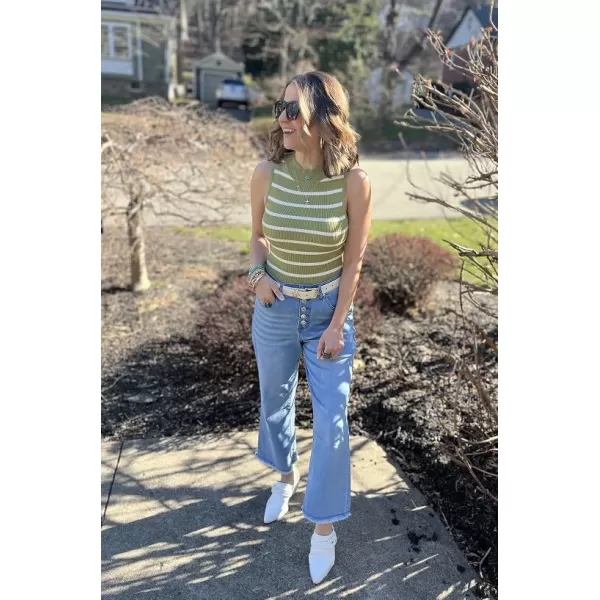 imageZESICA Ribbed Tank Top for Women Summer Sleeveless Shirts High Neck Striped Basic Casual Slim Fitted 2024 FashionAvocadogreen
