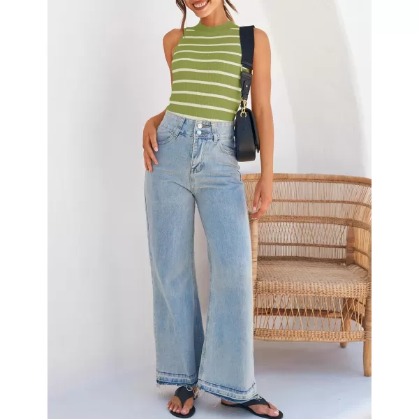 imageZESICA Ribbed Tank Top for Women Summer Sleeveless Shirts High Neck Striped Basic Casual Slim Fitted 2024 FashionAvocadogreen