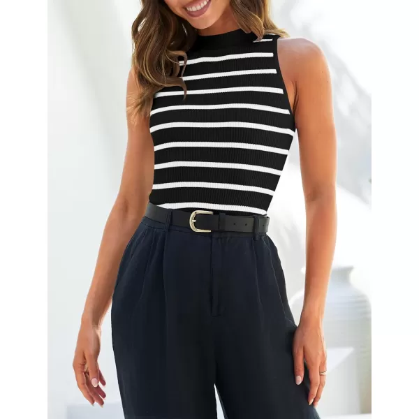 imageZESICA Ribbed Tank Top for Women Summer Sleeveless Shirts High Neck Striped Basic Casual Slim Fitted 2024 FashionBlack