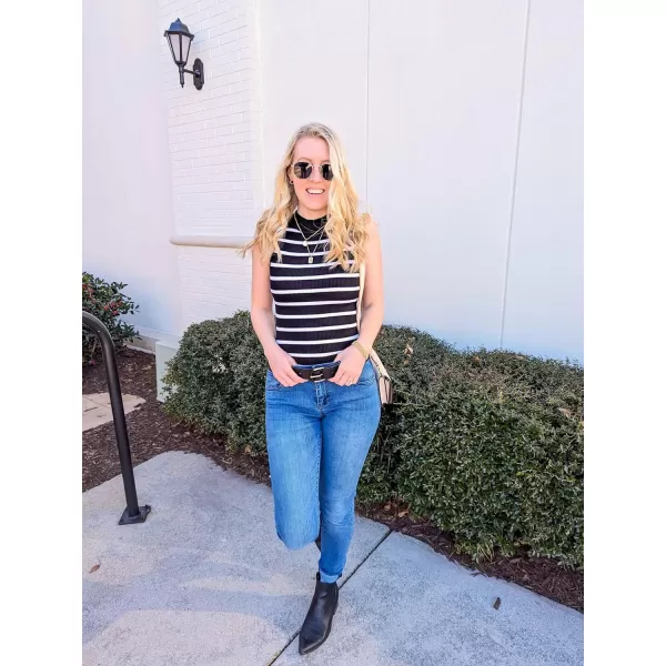 imageZESICA Ribbed Tank Top for Women Summer Sleeveless Shirts High Neck Striped Basic Casual Slim Fitted 2024 FashionBlack