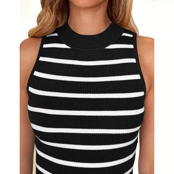 imageZESICA Ribbed Tank Top for Women Summer Sleeveless Shirts High Neck Striped Basic Casual Slim Fitted 2024 FashionBlack