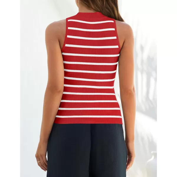 imageZESICA Ribbed Tank Top for Women Summer Sleeveless Shirts High Neck Striped Basic Casual Slim Fitted 2024 FashionRed