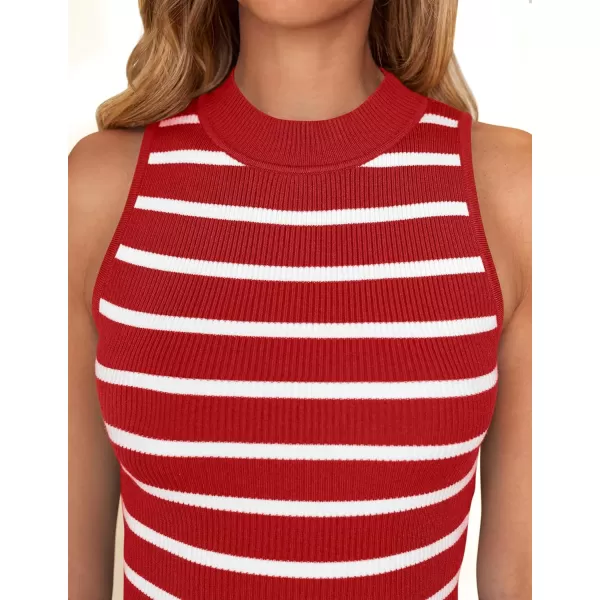 imageZESICA Ribbed Tank Top for Women Summer Sleeveless Shirts High Neck Striped Basic Casual Slim Fitted 2024 FashionRed
