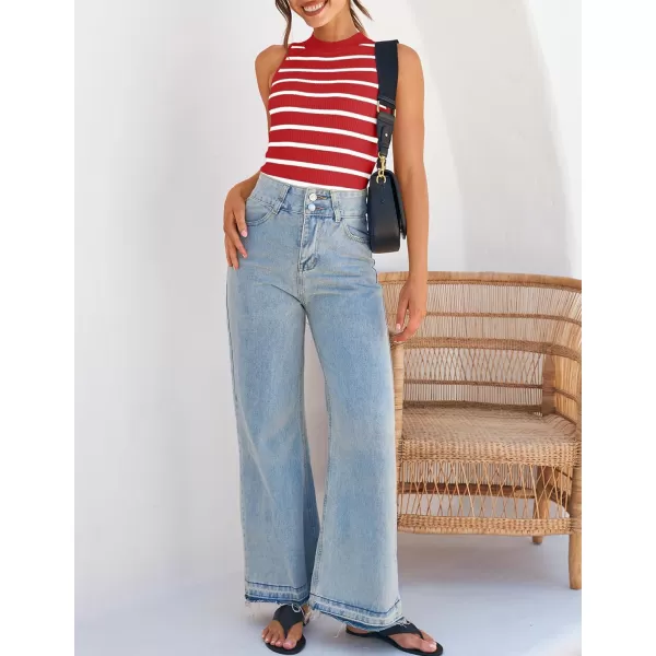 imageZESICA Ribbed Tank Top for Women Summer Sleeveless Shirts High Neck Striped Basic Casual Slim Fitted 2024 FashionRed