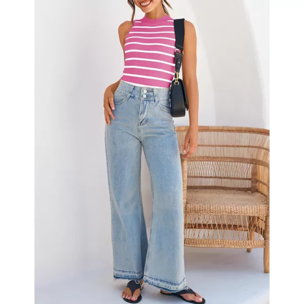 imageZESICA Ribbed Tank Top for Women Summer Sleeveless Shirts High Neck Striped Basic Casual Slim Fitted 2024 FashionRose
